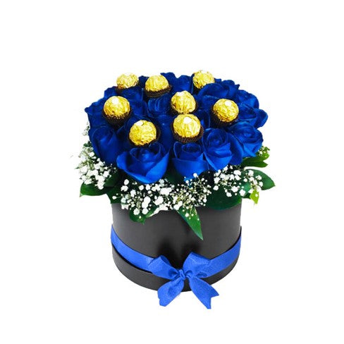 BOX DE ROSAS AZULES Y FERREROS