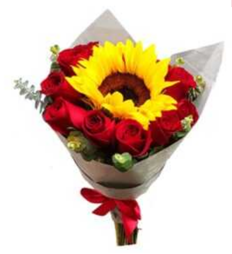 Ramo de 8 Rosas y 1 Girasol