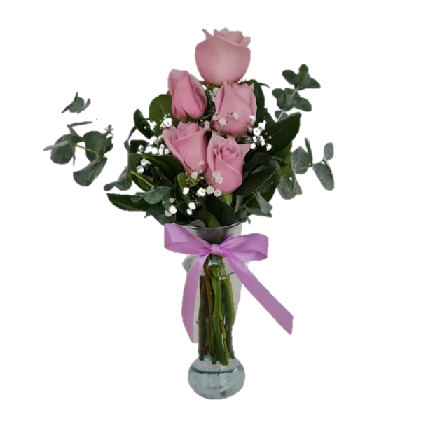 FLORERO DE 5 ROSAS ROSADAS