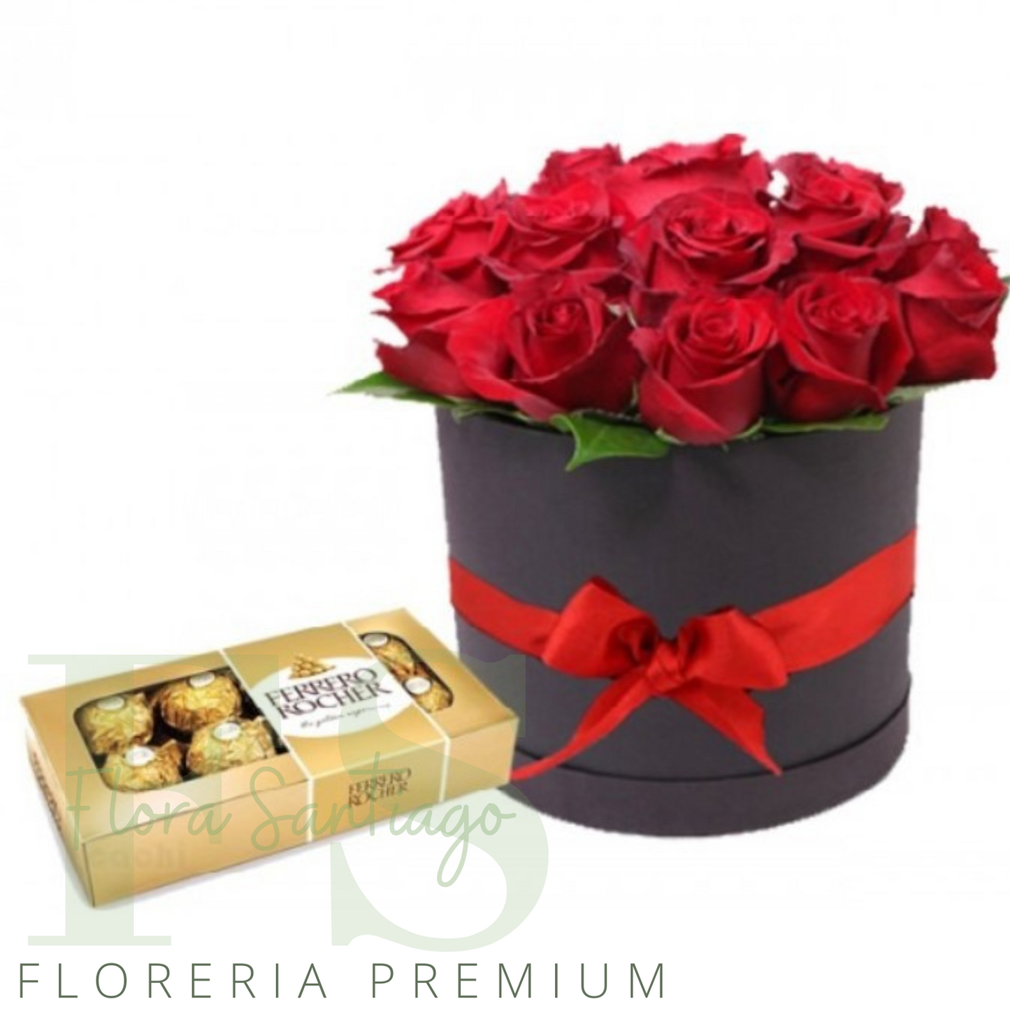 Box de 12 rosas rojas importadas y chocolate ferrero Rocher