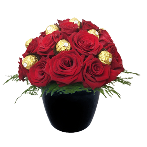 ARREGLO DE 12 ROSAS Y 6 FERREROS