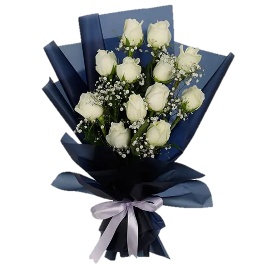 RAMO DE 12 ROSAS BLANCAS Y GYPSUPHILIA