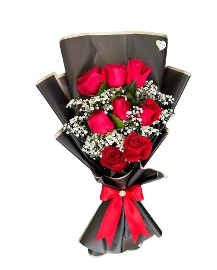 Ramo en escala de 8 rosas rojas