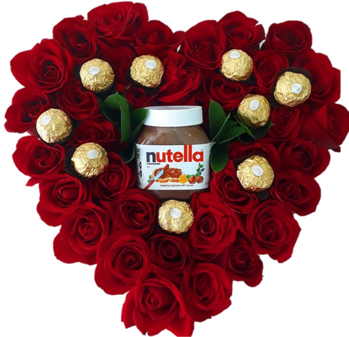 BOX DE 20 ROSAS MAS BOMBONES Y NUTELLA