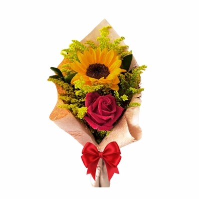 ROSA Y GIRASOL EN LINDA ENVOLTURA