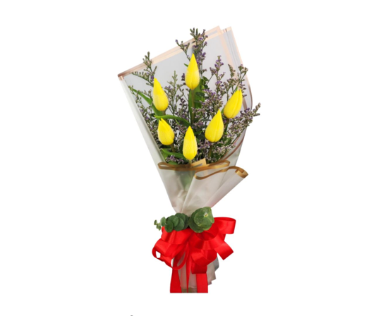 RAMO DE 6 TULIPAPES AMARILLOS CON LIMONIUM