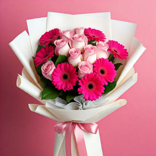 RAMO DE 9 ROSAS ROADAS Y 7 GERBERAS