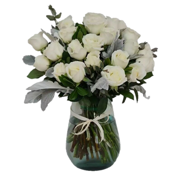 24 ROSAS BLANCAS EN FLORERO