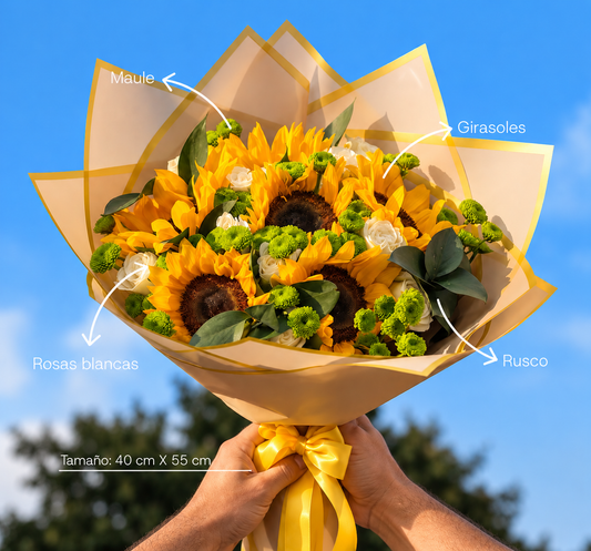 Ramo de girasoles y rosas | flores amarillas