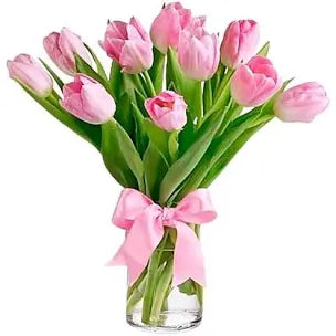Florero con 10 Tulipanes rosados