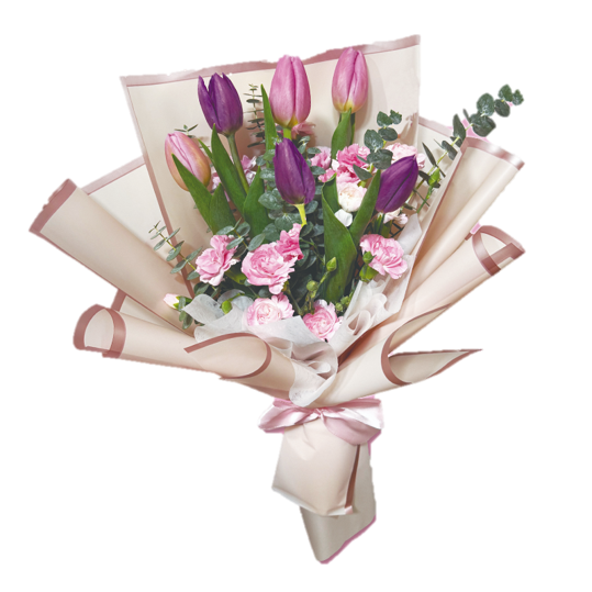 Ramo de 6 tulipanes y mini clavel