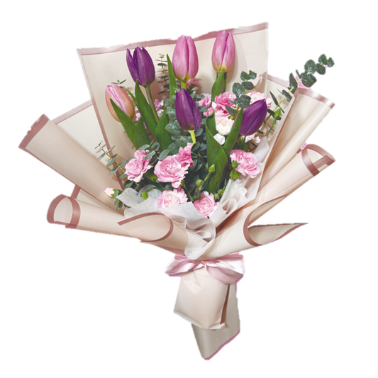 Ramo de 6 tulipanes y mini clavel