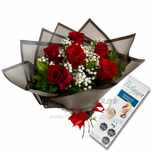 Ramo de 6 rosas rojas y bombones