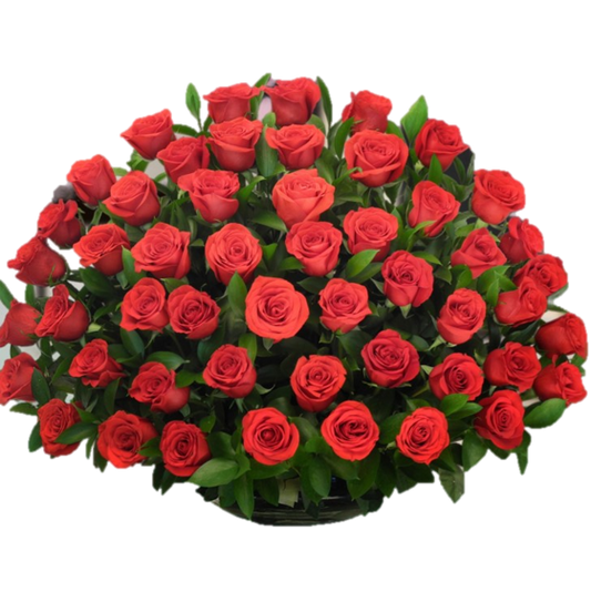 CANASTO DE 90 ROSAS ROJAS