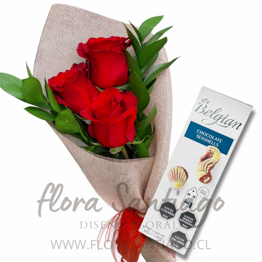 Ramo de e rosas rojas y chocolates Belgian