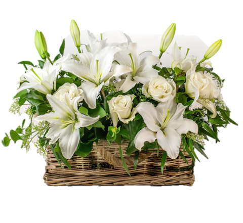 ARREGLO DE 8 ROSAS BLANCAS Y LILIUM