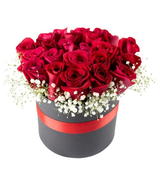 BOX DE 12 ROSAS IMPORTADAS Y GYPSOPHILA