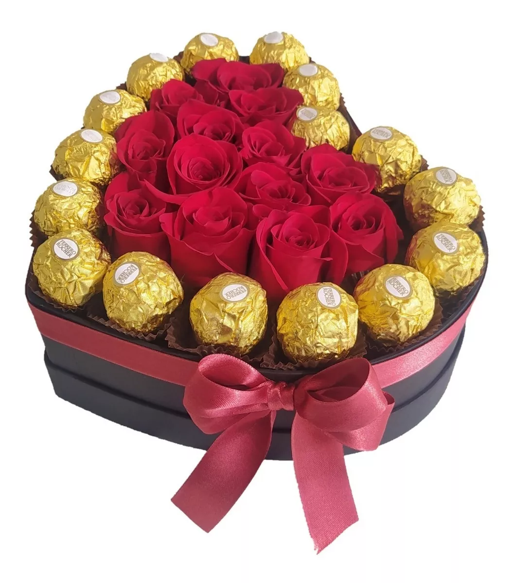 BOX CORAZON DE 14 FERREROS Y 12 ROSAS
