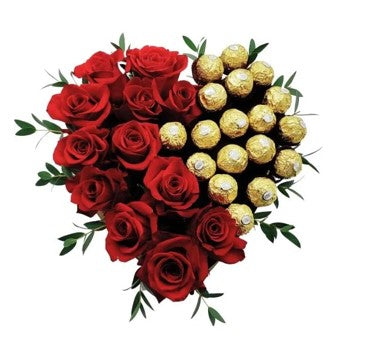 CORAZON DE ROSAS Y BOMBONES FERRERO ROCHER