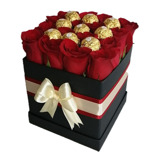 BOX DE 12 ROSAS Y 9 FERREROS