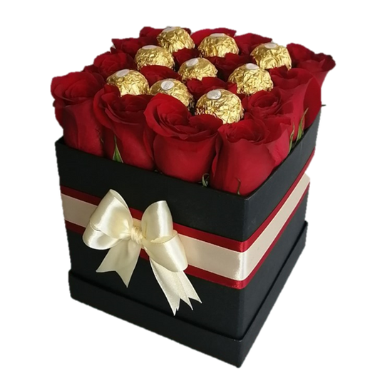 BOX DE 12 ROSAS Y 9 FERREROS