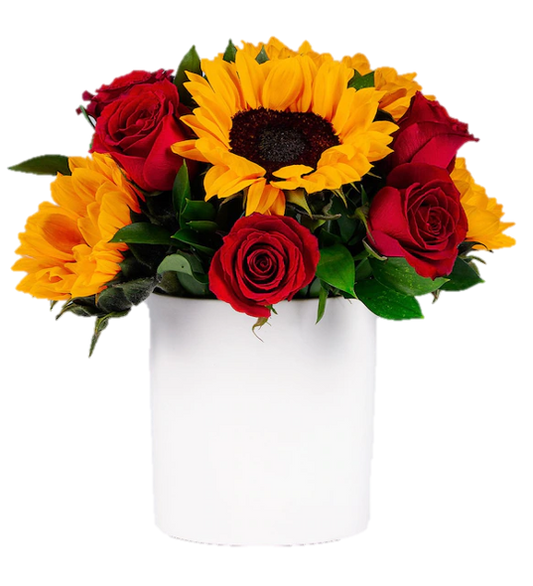 BOX BLANCO DE 6 ROSAS Y 6 GIRASOLES