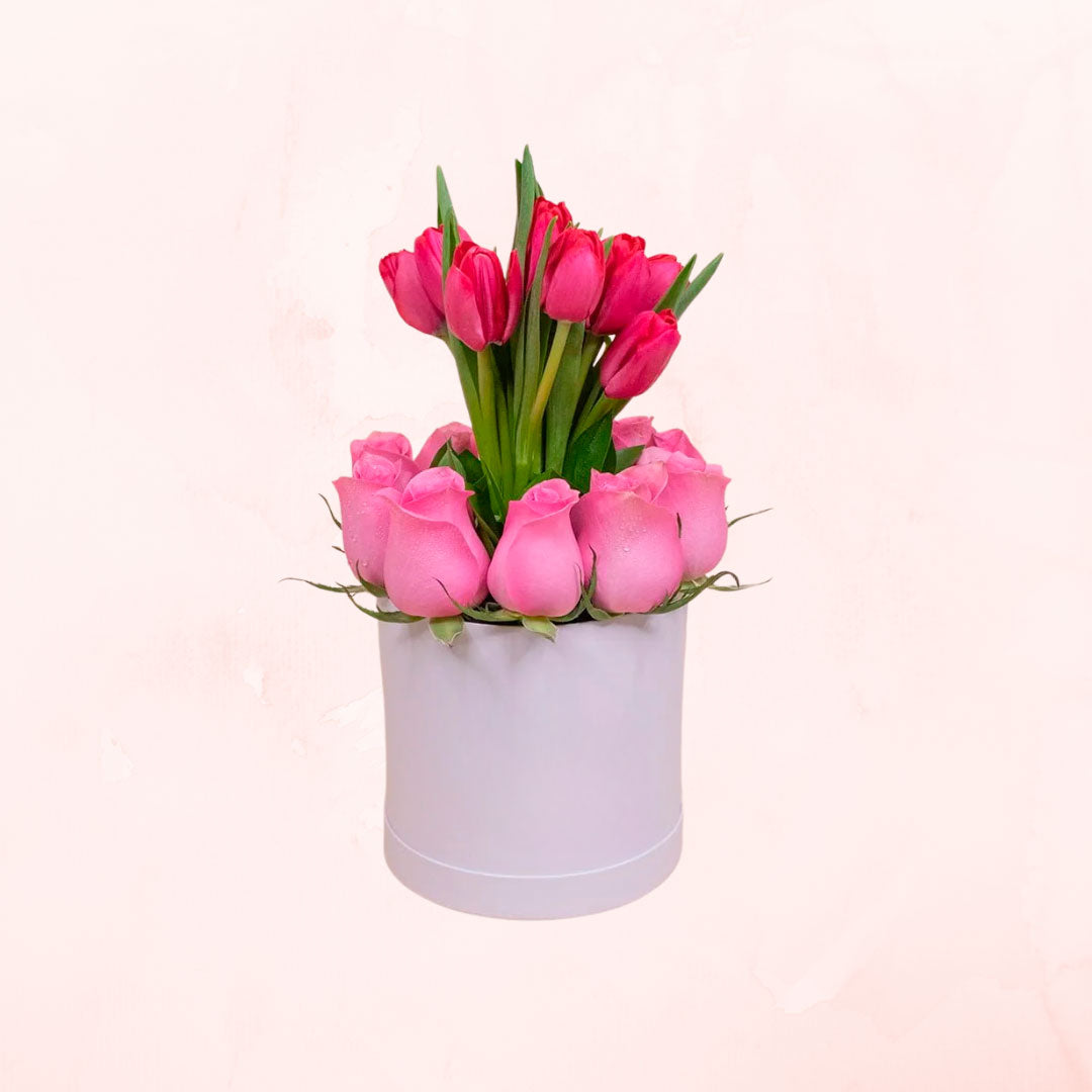 Box de 10 Tulipanes y 10 Rosas Rosadas