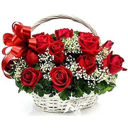CANASTO DE 15 ROSAS IMPORTADAS Y GYPSOPHILA