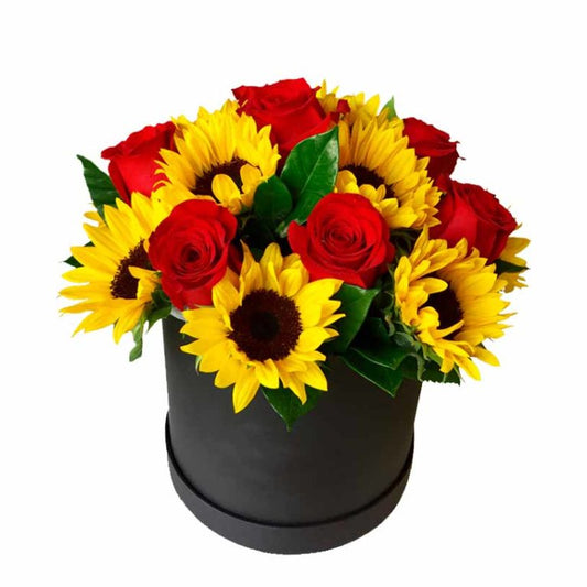 BOX DE 6 ROSAS Y 6 GIRASOLES