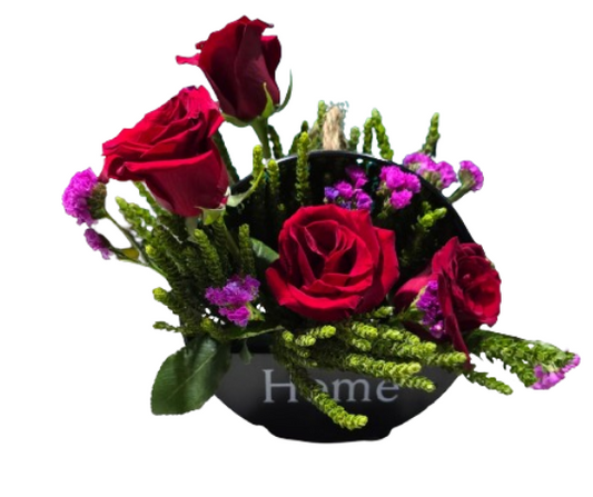 Arreglo Metálico de 4 Rosas y Follaje