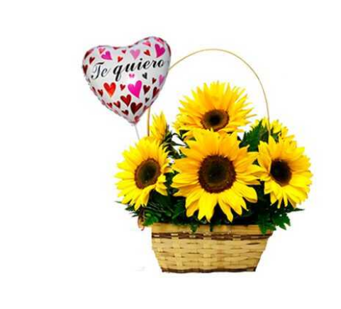 Cestita de 6 Girasoles y globo