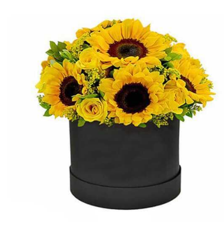 Box Cilindro de 8 Girasoles y Rosas