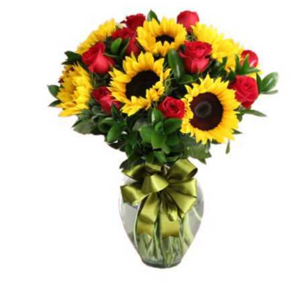 Florero de 10 Rosas y 6 Girasoles