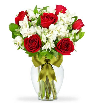 Florero de 6 rosas y alstroemeria