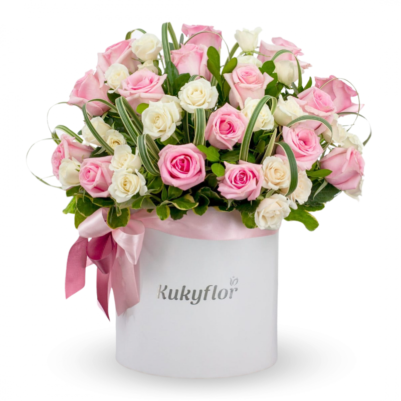 Box de 20 rosas rosadas y 20 rosas blancas
