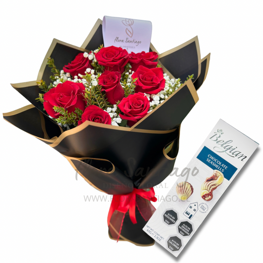 Ramo de 8 rosas rojas y bombones