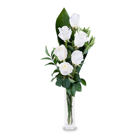 FLORERO DE 6 ROSAS BLANCAS