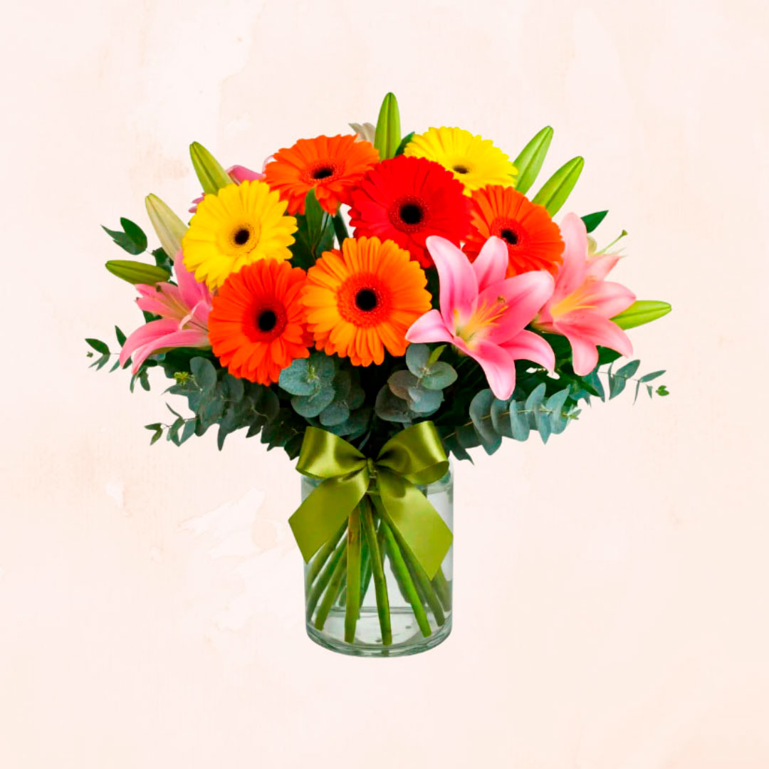 Florero de 10 gerberas y 10 Lilium