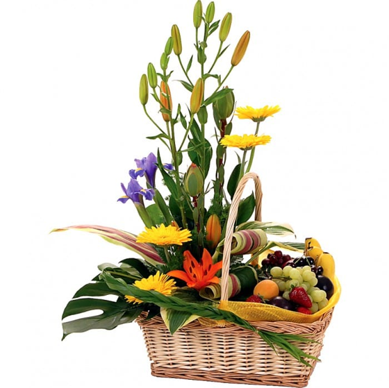 CANASTO FLORAL CON FRUTAS