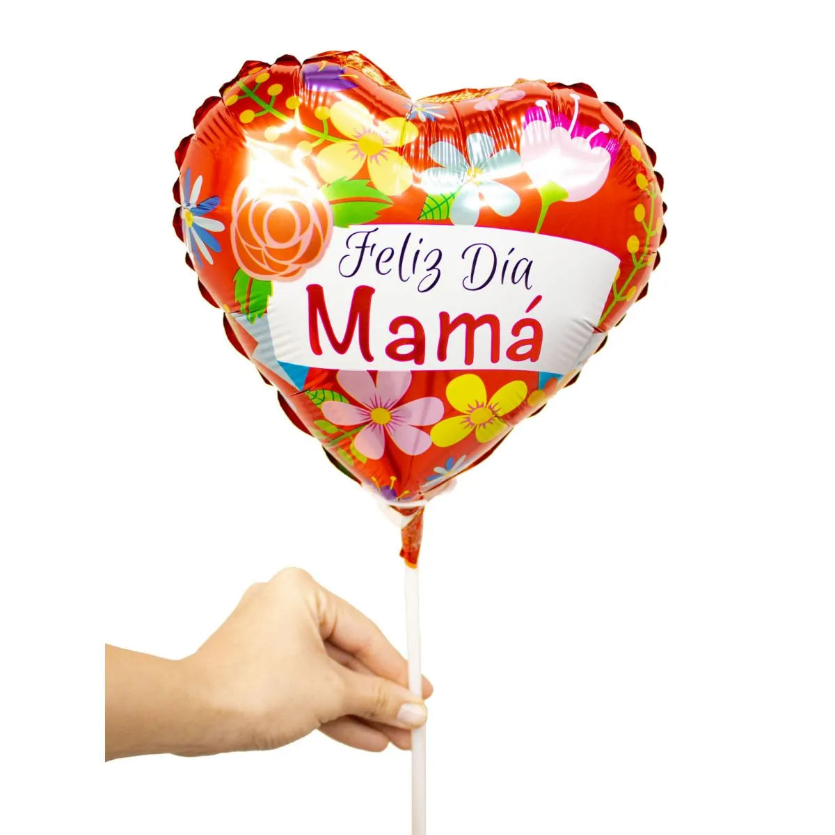 Globo Feliz día Mamá corazón con flores 20cm