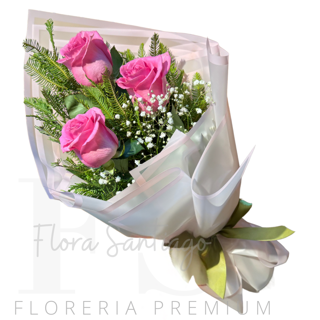 3 Rosas rosadas para regalo