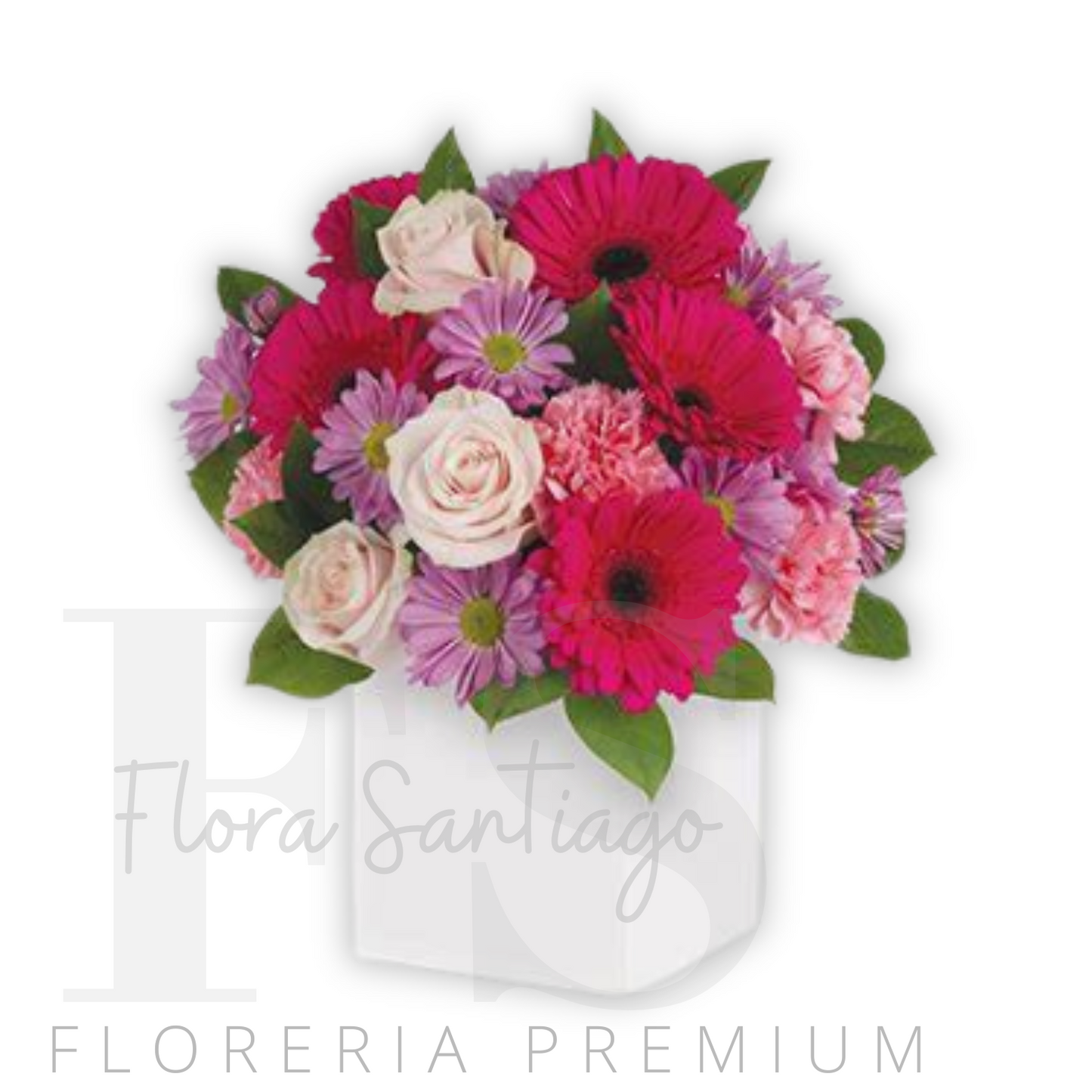 Box de rosas, gerberas y claveles flores en tonos pasteles