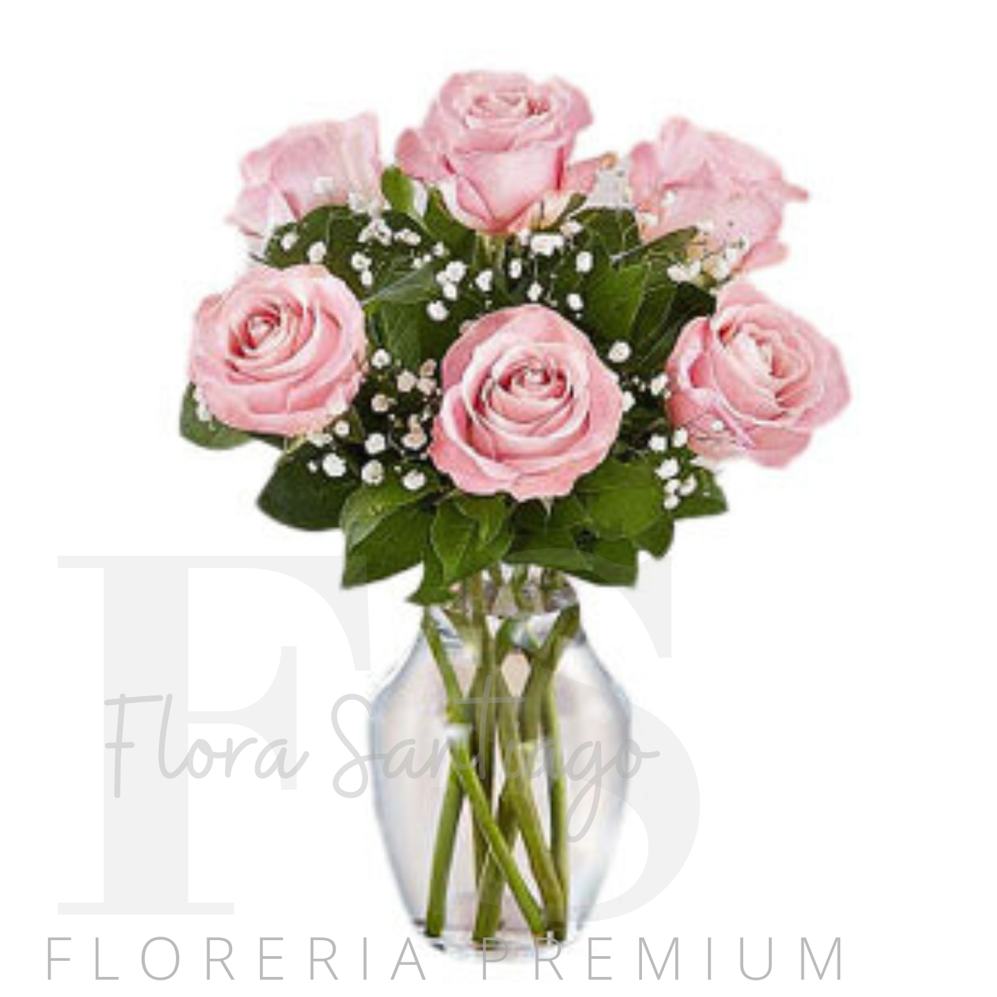 Florero de 6 rosas rosadas