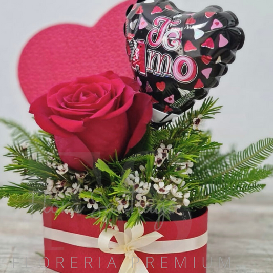 Caja corazón con 1  rosa rojas