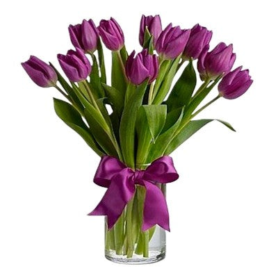 Florero con 10 tulipanes morados