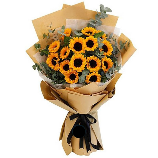 Ramo de 10 girasoles con eucaliptus