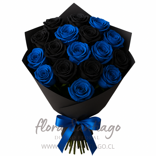 Ramo de 10 rosas negras y 10 azules