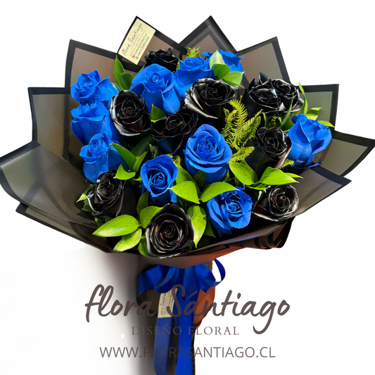 Ramo de 10 rosas negras y 10 azules