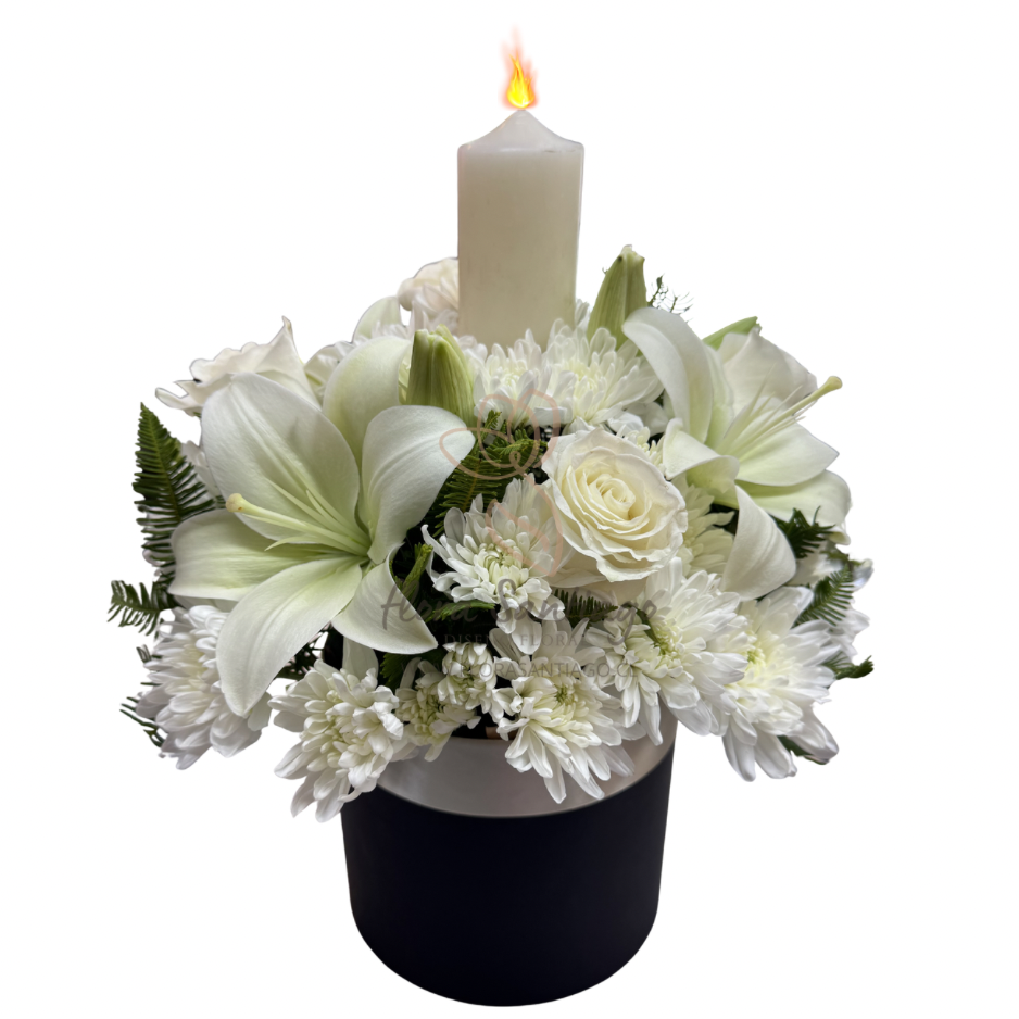 Arreglo fúnebre con velón blanco