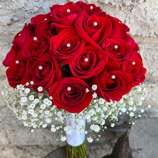 Ramo de Novia de 20 Rosas roja y Gypsophila